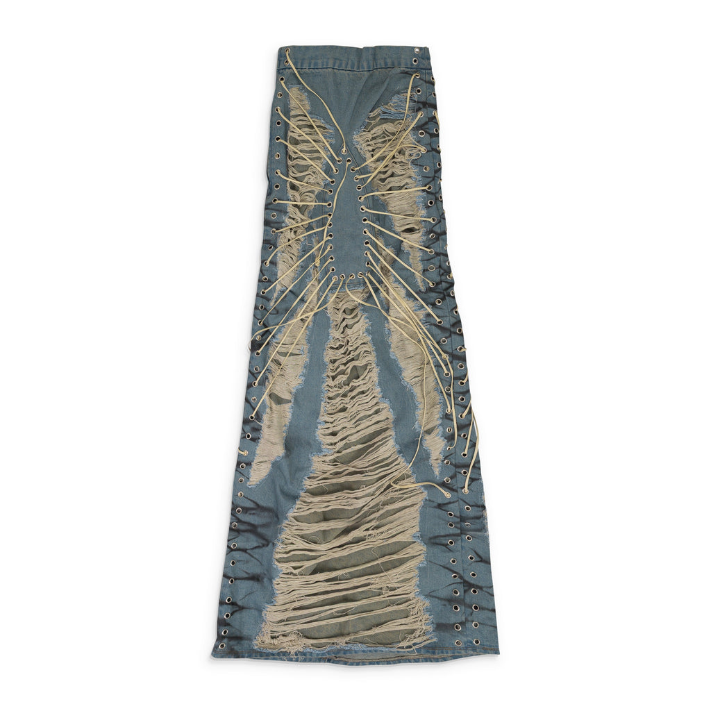 BLUE LACED WINDOW MAXI SKIRT