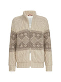 Brunello Cucinelli virgin wool, silk and cashmere cable knit down jacket with intarsia