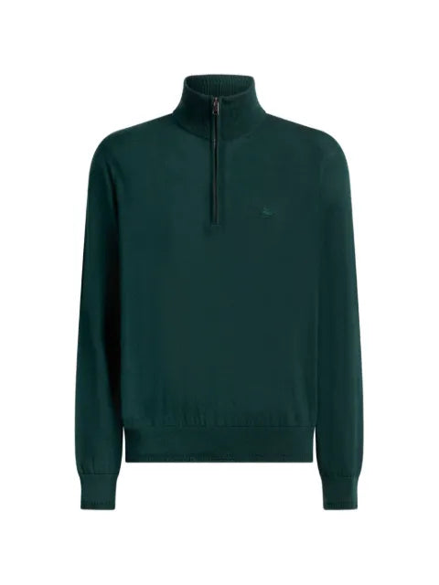 ETRO wool and silk sweater with zip and Pegaso-embroidery