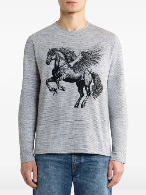 ETRO cotton sweater with placed Pegaso-print