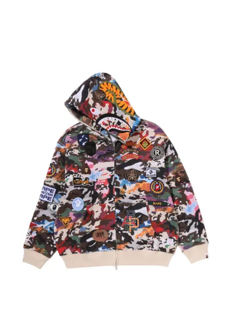 A BATHING APE® Hybrid Camo multi-badge Shark hoodie