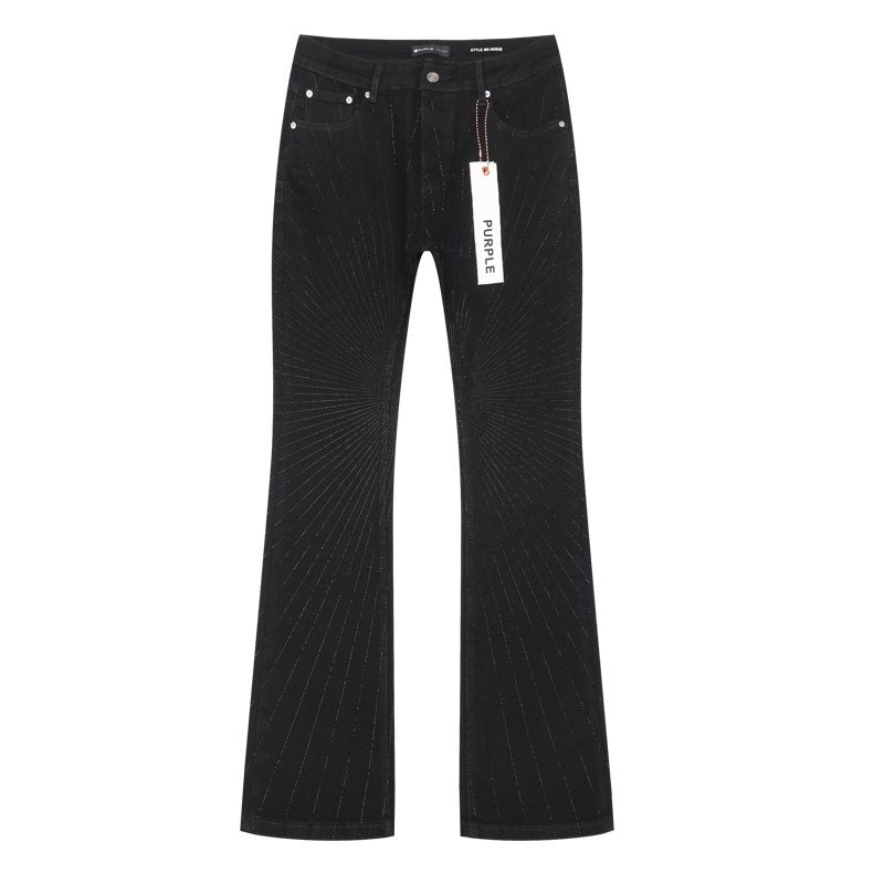 Purple Brand Black Rhinestone Stripe Flared Jeans