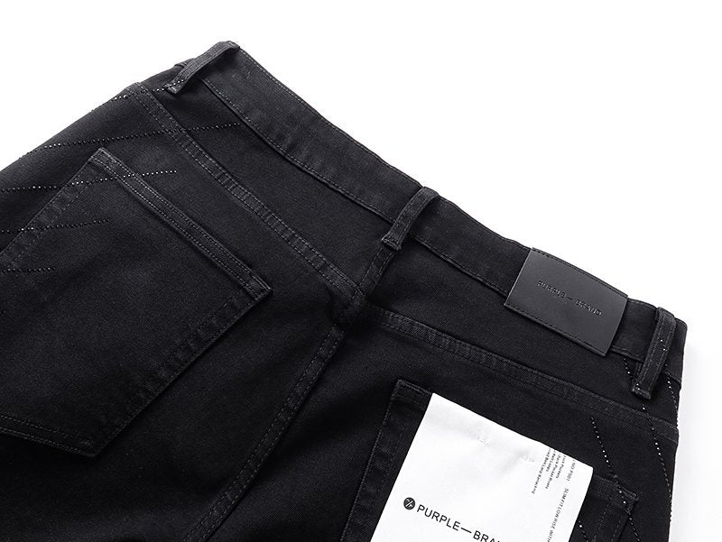 Purple Brand Black Rhinestone Stripe Flared Jeans