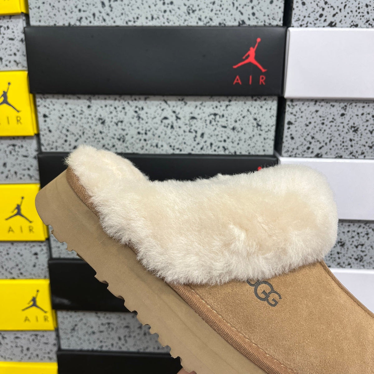 UGG Tazz Platform Slipper – Women's Sherpa-Cuff Suede Mule in Chestnut