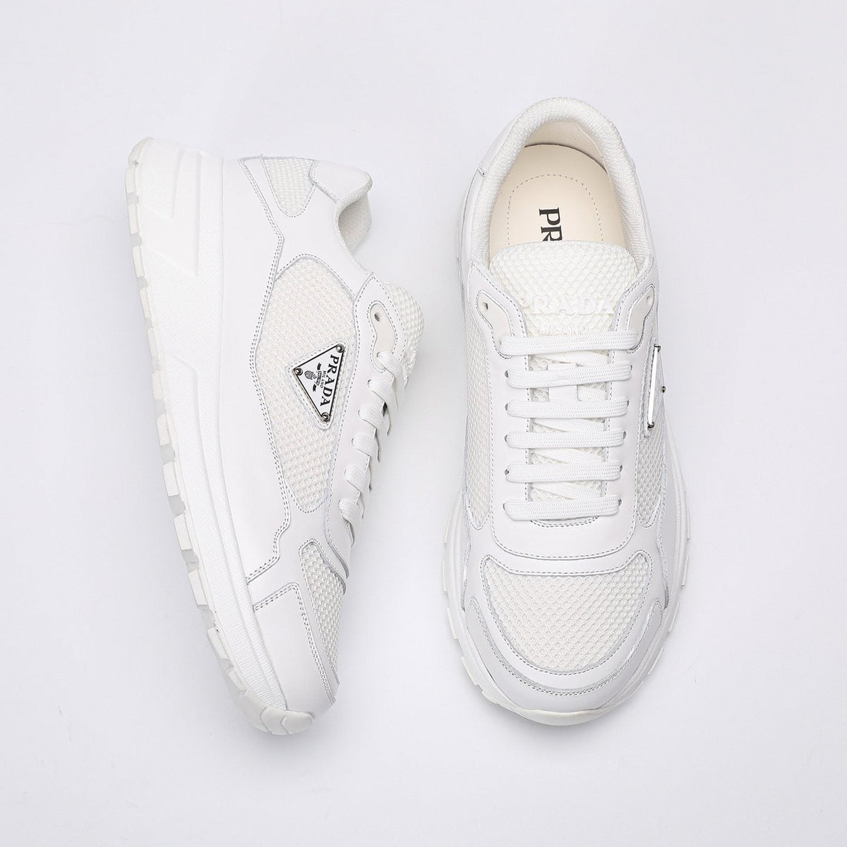 Prada White Leather Low-Top Sneakers