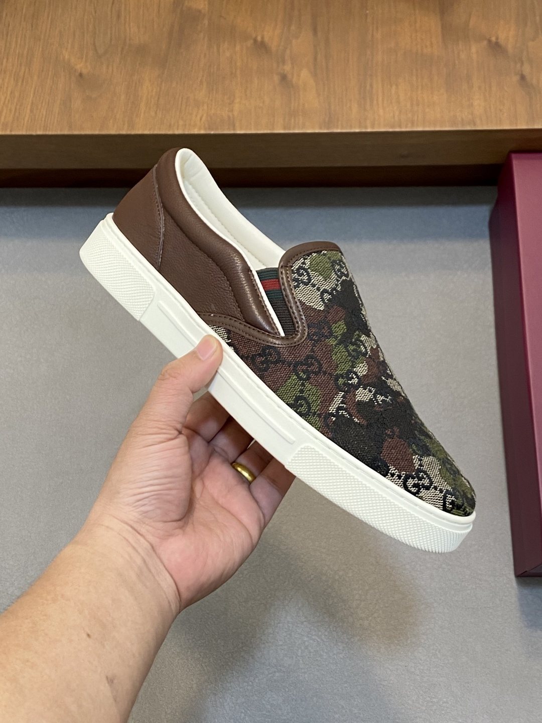 Gucci Dark Brown Patterned Slip-On Sneakers