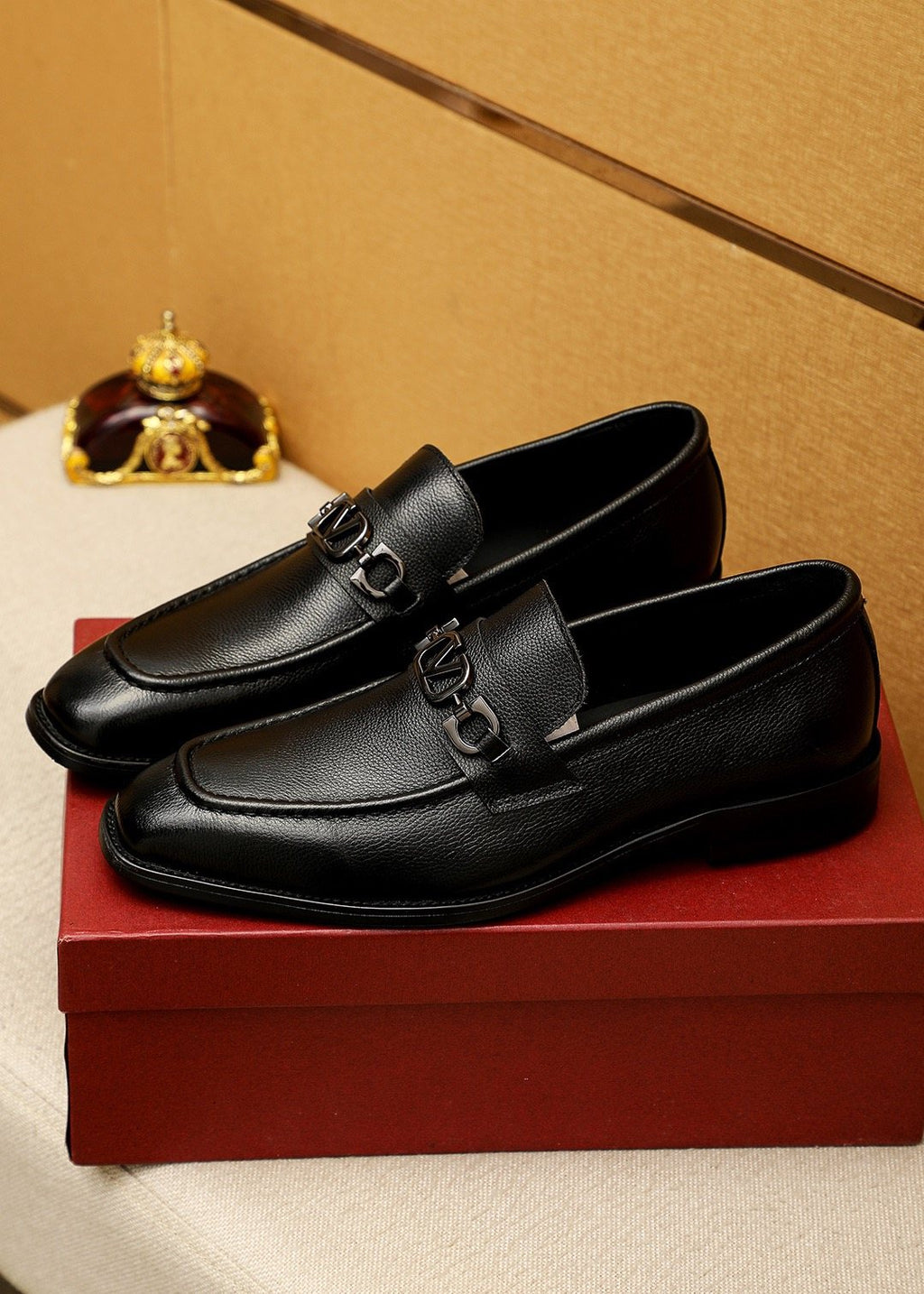 Valentino Black Metal-Hardware Loafers