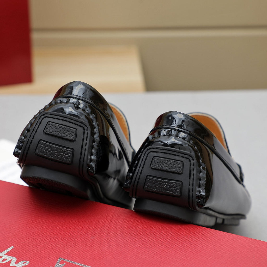 Ferragamo Men's Black Metal-Strap Loafers