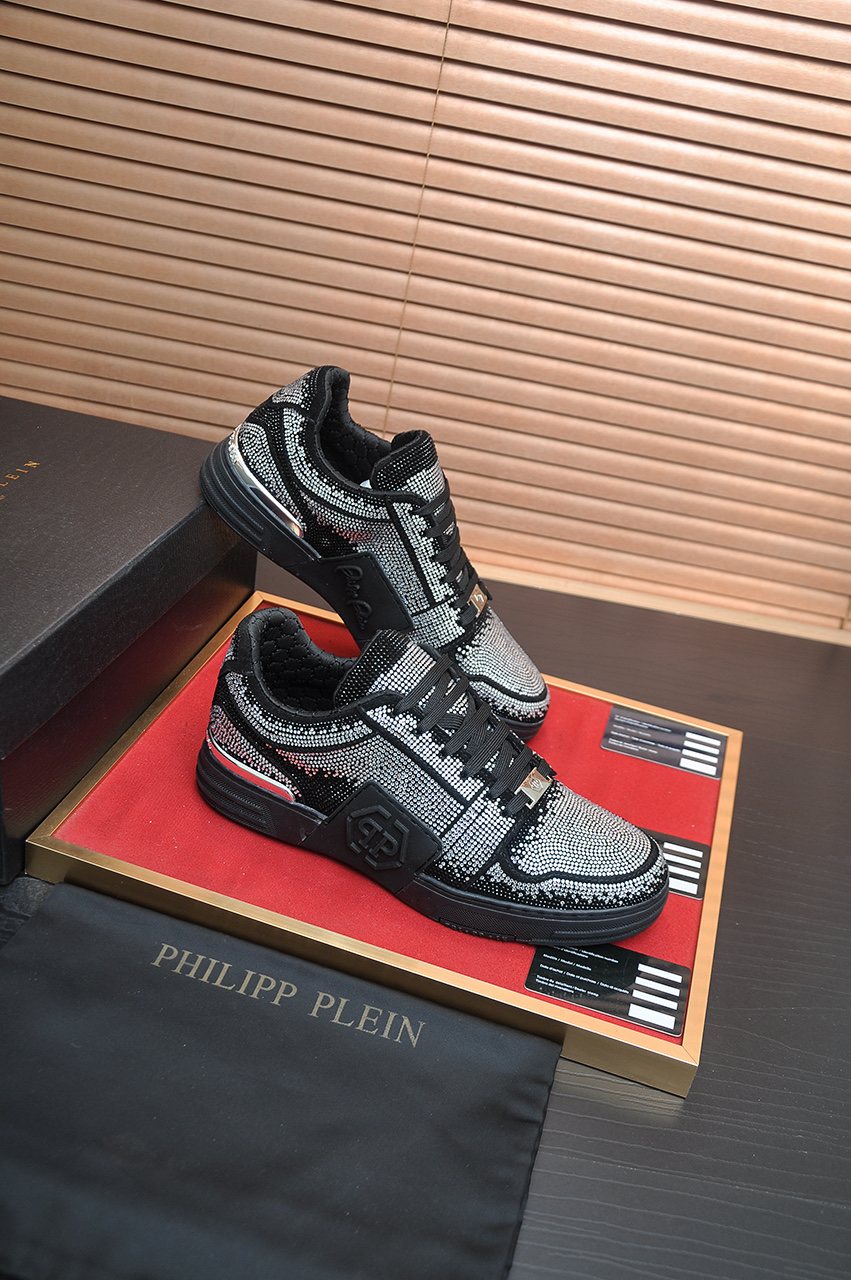 Philipp Plein Black & Silver Textured Sneakers