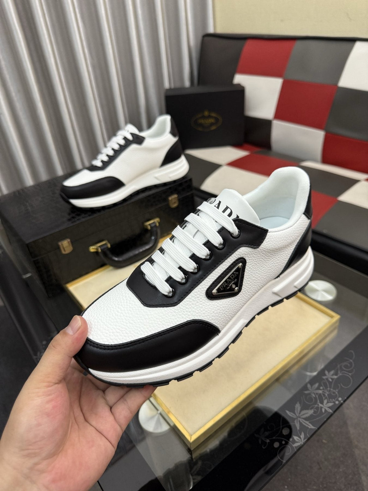 Prada Men's Triangle Badge Low-Top Sneakers - Padded Collar And Textured Outsole