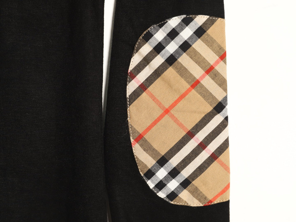 Burberry Equestrian-Detail Check Elbow-Patch Long-Sleeve Top - Black